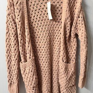 Sienna Sky sz small Women's Tan Knit cardigan Sweater w/ pockets. New w/tags